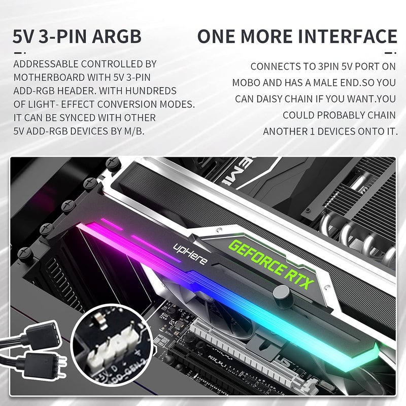 upHere 5V 3PIN Addressable RGB Graphics Card GPU Brace Support Video Card Sag Holder,Built-in 5V ARGB Strip,Adjustable Length and Height Support,G276ARGB - Image 4